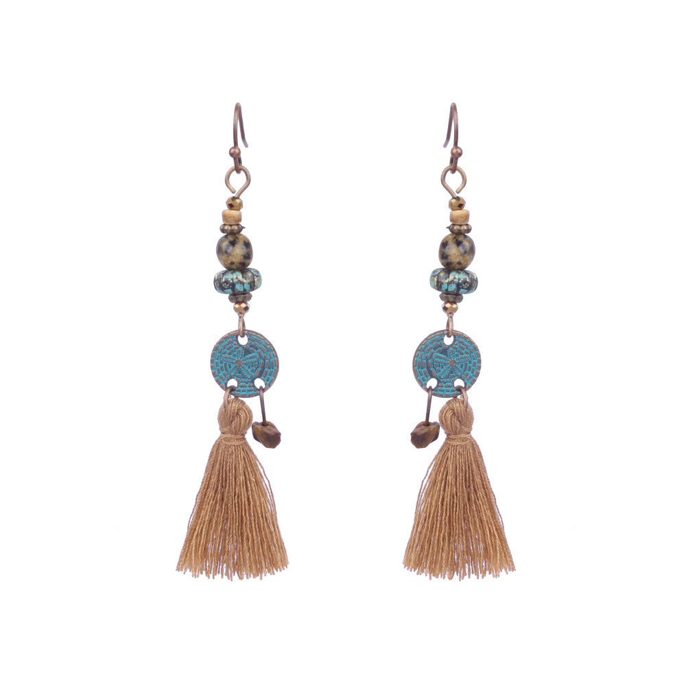Wholesale Vintage Geometric Round Wooden Beads Tassel Earrings